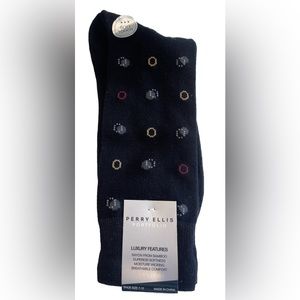 Perry Ellis Portfolio Men's Luxury Cotton Blend Black One Pair socks 7-12